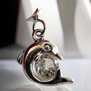 Silver Dolphin Rhinestone Charm